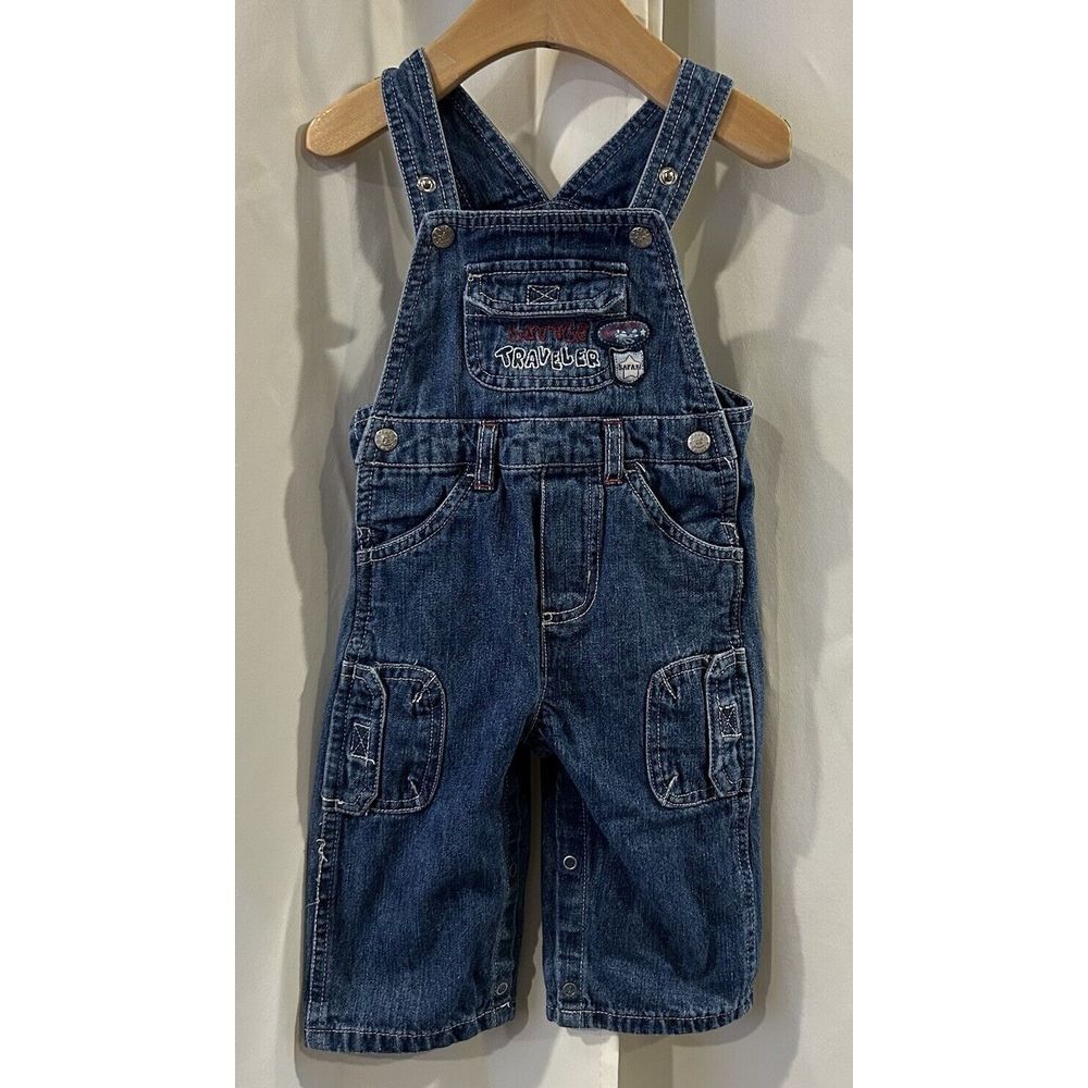 Vintage Faded Glory Little Traveler Denim Overalls Size 3/6 Months